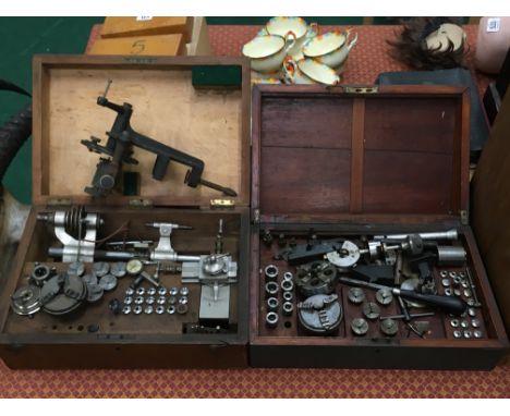 A G.Boley watch maker's lathe in fitted case containing various watch maker's tools together with another watch maker's lathe