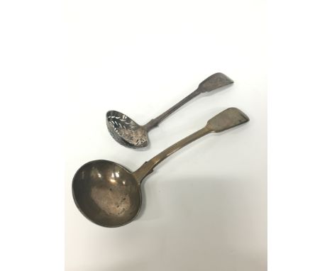 A Georgian silver sifter spoon by William Eaton: London 1829 together with a small Victorian silver ladle.