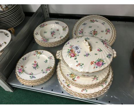 The residue of a Clarice Cliff dinner service decorated in the Olde Bristol Porcelain Duvivier pattern.