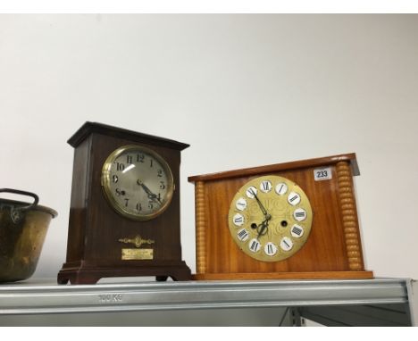 A British Newhaven strike and time oak mantle clock together with a Russian balance striking clock 12 ruby jewels 14 day wind