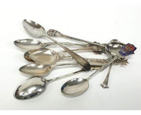 Nine various silver and silver and enamel souvenir and other spoons (105 grams overall).