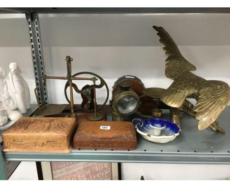 An early 20th century set of brass postal scales by Segrave & Co., London with square weights together with a set of table be