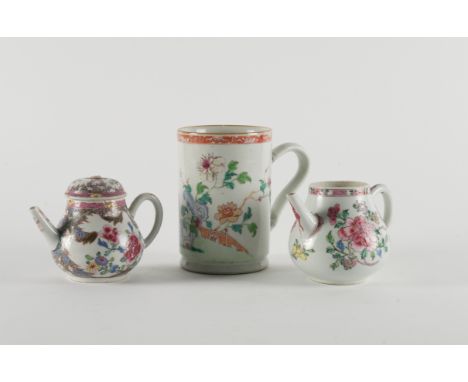 A SMALL GROUP OF CHINESE FAMILLE ROSE EXPORT PORCELAIN  (4)Qianlong Comprising; a pear shaped teapot and cover painted with p