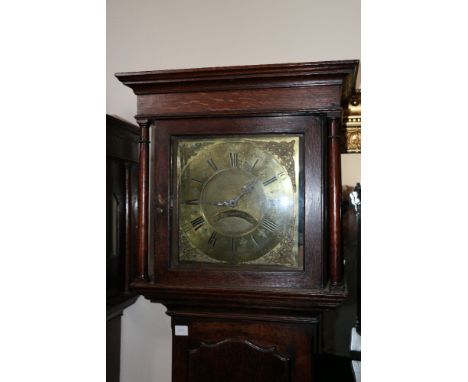 George III oak longcase clock, maker William Porthouse of Penrith, the square brass Roman dial with matt centre, the trunk wi