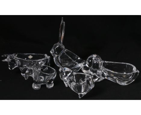 Five French Vanne Crystal ashtrays in the form of animals.   CONDITION REPORT:  Chips to both feet of duck Chips to horns of 