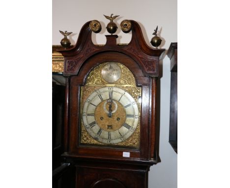 19th century oak longcase clock, maker Robert Spence of Dysart, the arched Roman brass dial with silvered chapter and date ap