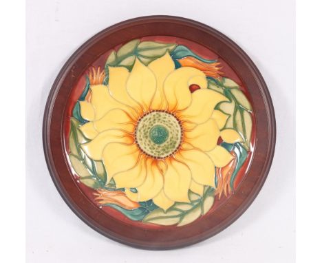 Moorcroft Inca pattern plate by Rachel Bishop in wooden frame (marked as second).