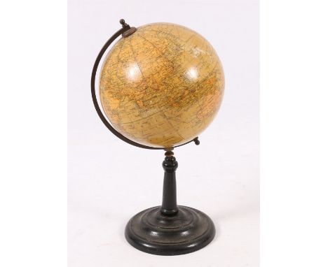 Geographia Ltd 6" terrestrial globe on stand, 29cm.   CONDITION REPORT:  Base is badly split where globe sits in it. Scratchi