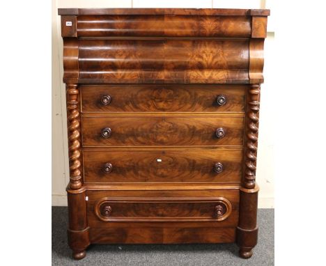 19th century mahogany Scotch column chest, 165cm.
