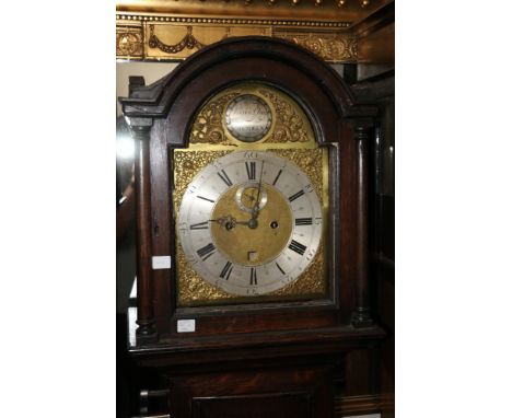 George III oak longcase clock, maker Andrew Gray of Aberdeen, the arched brass dial with seconds, date aperture and Roman sil