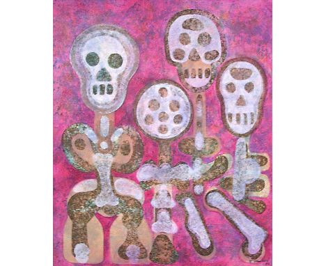 Artist: Karima Muyaes (Mexican, b.1960). Title: "Todas las Muertes". Medium: Acrylic on canvas board. Date: Composed 1992. Di