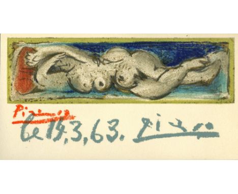 Artist: Pablo Picasso (Spanish, 1881 - 1973). Title: "Femme nue couchee". Medium: Original color lithograph. Date: Composed 1