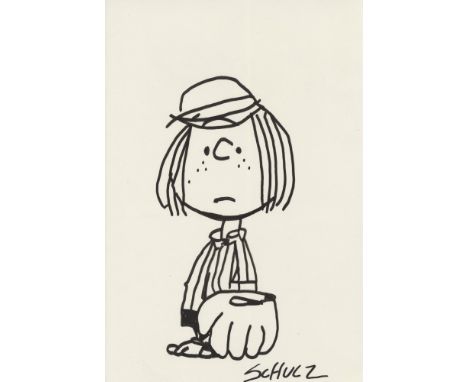 Artist: Charles Schulz (American, 1922-2000). Title: "Peppermint Patty Playing Baseball". Medium: Marker drawing on paper. Da