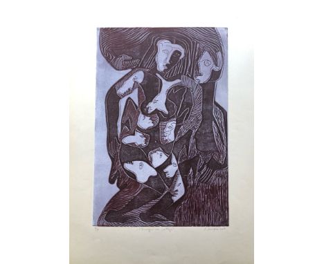 Artist: Karima Muyaes (Mexican, b.1960). Title: "Mujer de Corteza". Medium: Color linocut. Date: Composed 2007. Dimensions: O