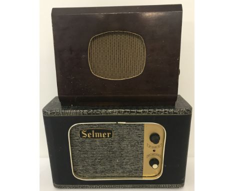 A vintage Selmar transformer speaker together with a Minor Bafflette speaker. Selmar speaker with snake skin effect cover top