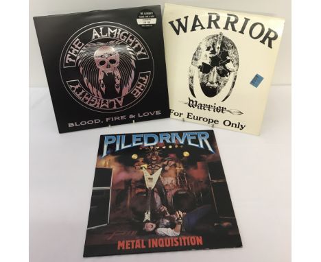 3 vintage Heavy Metal vinyl records. Comprising: Piledriver - Metal Inquisition (RR 9762) on Roadrunner Records, manufactured