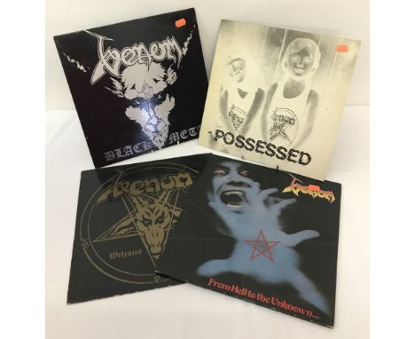 4 vintage vinyl LP's by Venom. Comprising: From Hell To The Unknown, double album with red vinyl disc one and gatefold sleeve