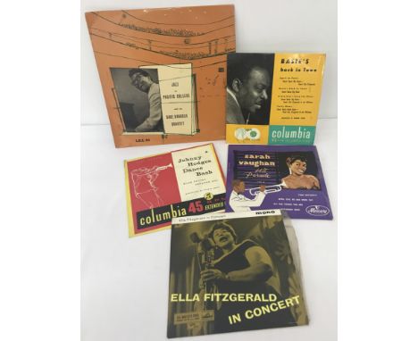 5 vintage Jazz vinyl records, 3 7" EP's, a 7" single and a 10" album. Comprising: Jazz at Pacific College with the Dave Brube