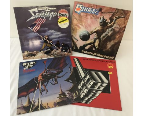 4 assorted Heavy Metal vinyl LP records. Comprising: Savatage - Fight For The Rock (781 634-1) on Atlantic, Quartz - Stand Up