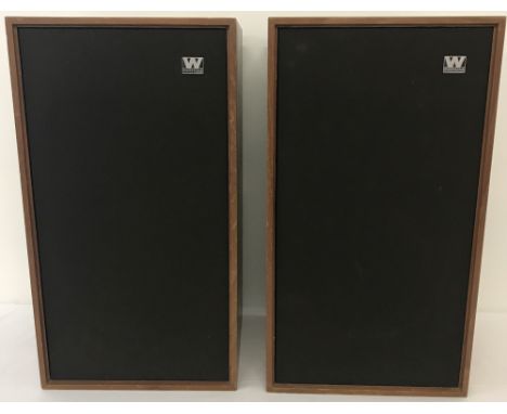 A pair of vintage wooden cased Wharfedale Linton 3 XP speakers.Case size approx. 48cm t x 26.5cm w x 24cm d.