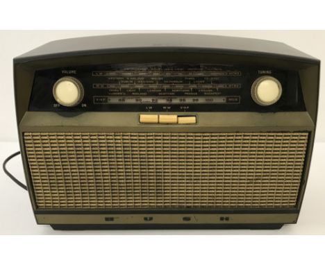 A vintage Bakelite cased Bush VHF 80 radio. AC-DC receiver, serial No 343/14576.