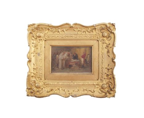 STYLE OF DAVID WILKIE A Sketch - Paying the RentOil on board, 9.3 x 14cmInscribed verso