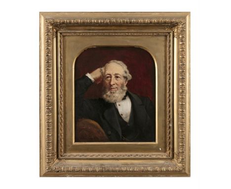 JAMES BUTLER BRENAN RHA (1825-1889)Portrait of a gentleman, half length, leaning his head on his elbowOil on canvas, 34.5 x 3