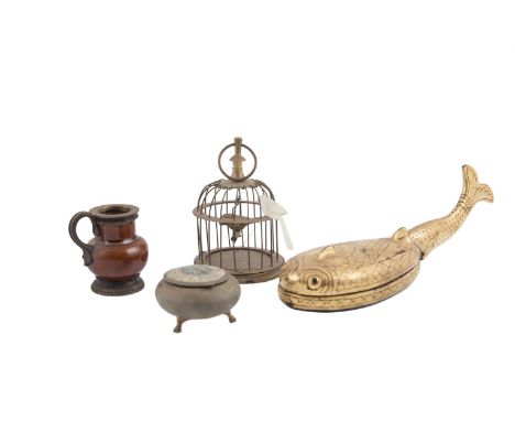 A MISCELLANEOUS COLLECTION; comprising a Victorian walnut and brass-mounted stationary box of domed form with studded tracery