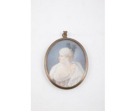 FRENCH SCHOOL (19TH CENTURY)Miniature Portrait of Mme de LabropeOval, watercolour on ivory, 7.5 x 6cmInscribed indistinctly '