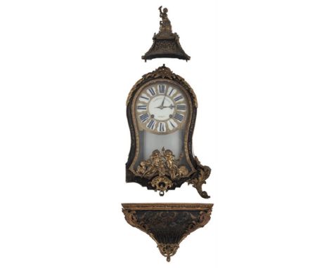 A LARGE FRENCH 19TH CENTURY BOULLE WORK AND ORMOLU MOUNTED BRACKET CLOCK, signed Charles Voisin of Paris, of arched form, wit