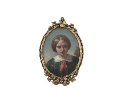 ENGLISH SCHOOL (19TH CENTURY)Portrait of a young girlOil on board, oval, 19cm high