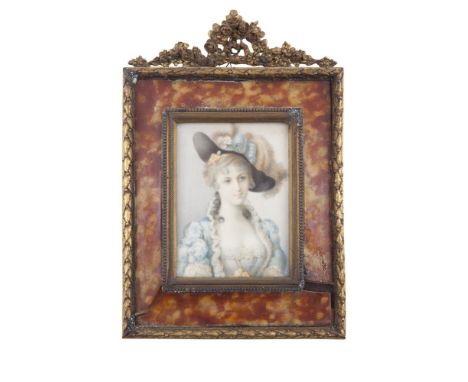 AFTER FOUGASSE (c.1900)Miniature Portrait of the Duchess de SullyWatercolour on ivory, 8.5 x 6cmInscribed on paper label vers