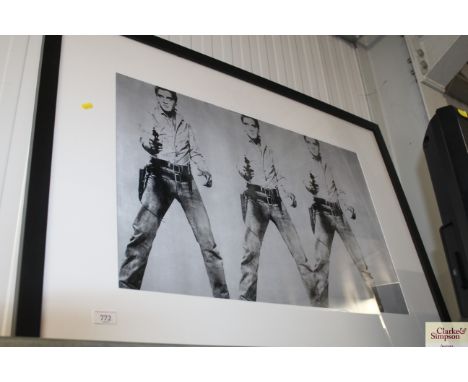 A black and white print of Elvis