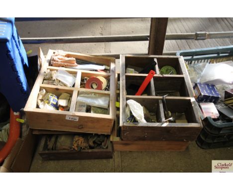 Four boxes containing small tools, tape etc