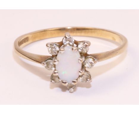 9ct gold opal &amp; diamond cluster ring hallmarked 9ct