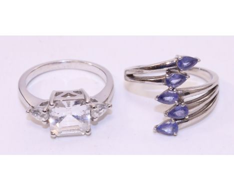 Tanzanite silver ring and a white topaz ring both stamped 925   Condition Report   Click here for further images, condition, 