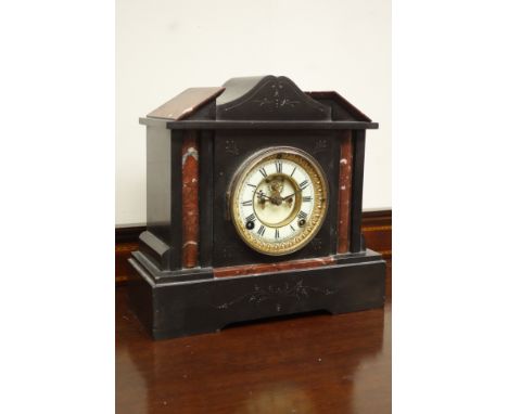 Victorian black slate and marble mantel clock, H29cm Condition Report Click here for further images, condition, auction times