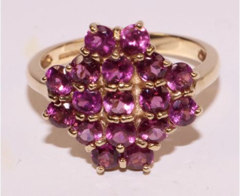 Pink topaz cluster gold ring hallmarked 9ct