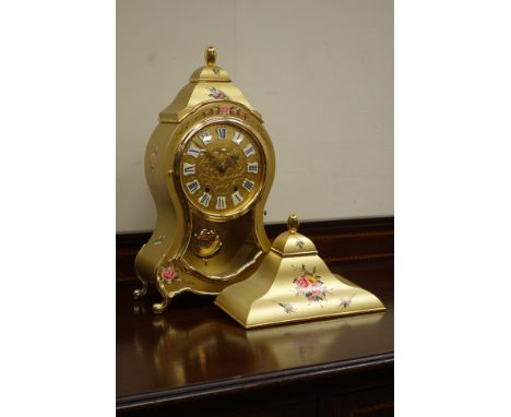 20th century Swiss 'Eluxa' cartouche shaped clock, twin train movement, with matching wall bracket, H37.5cm (excluding bracke