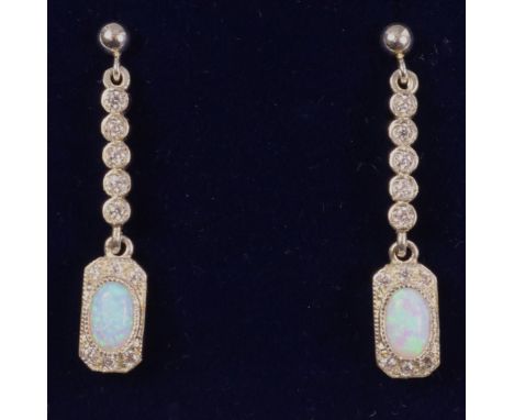 Pair of silver opal drop ear-rings stamped 925   Condition Report   Click here for further images, condition, auction times &