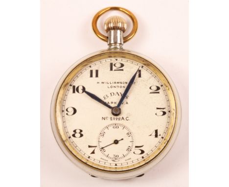 Military 8-day plated pocket watch, signed H Williamson Ltd London, Mark lV A, No 2542AC, with subsidiary seconds &amp; blued