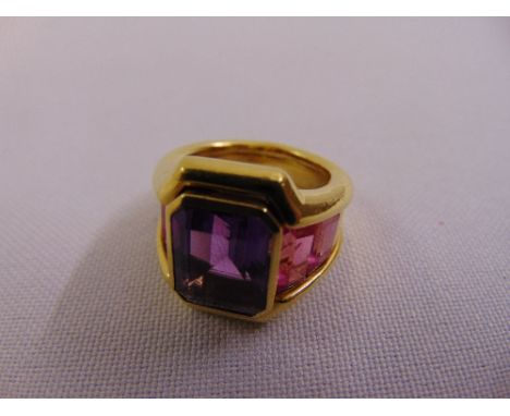 18ct yellow gold amethyst ring, approx total weight 14.4g