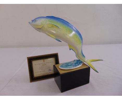 Royal Worcester figurine of a Dolphin limited edition 145/500 modelled by R. Van Ruyckevelt to include COA and packaging