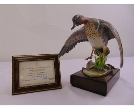 Royal Worcester figurine of a Green-Winged Teal limited edition 35/500 modelled by R. Van Ruyckevelt to include COA and packa