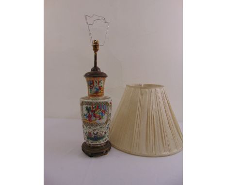 Chinese famile rose vase converted to a table lamp, to include silk shade