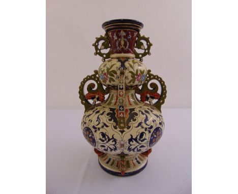 A majolica ceramic vase, marks to the base Fischer Budapest