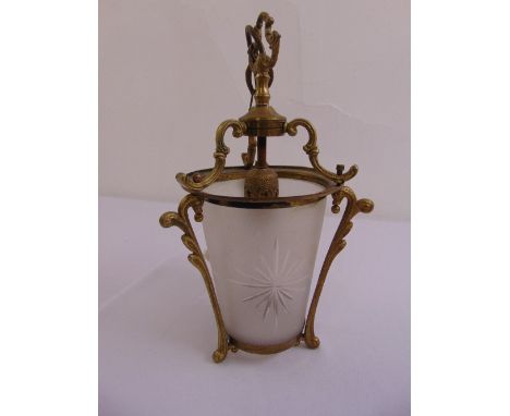 A gilt metal and frosted glass hall lantern