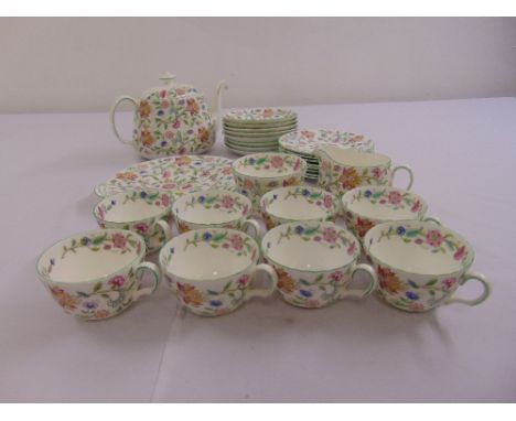 Minton Haddon Hall teaset to include teapot, milk jug, sugar bowl, plates, cups and saucers  (28)