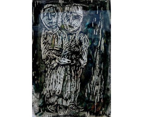 SHAHIN MEMISHI (KOSOVAR b.1990) ABSTRACT FIGURES Mixed media in paper, signed lower right, 60 x 40cm&nbsp; Condition Report:A