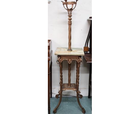 A 20th century rococo style lamp table with square marble top on metallic base, 144cm high x 36cm wide x 36cm deep Condition 